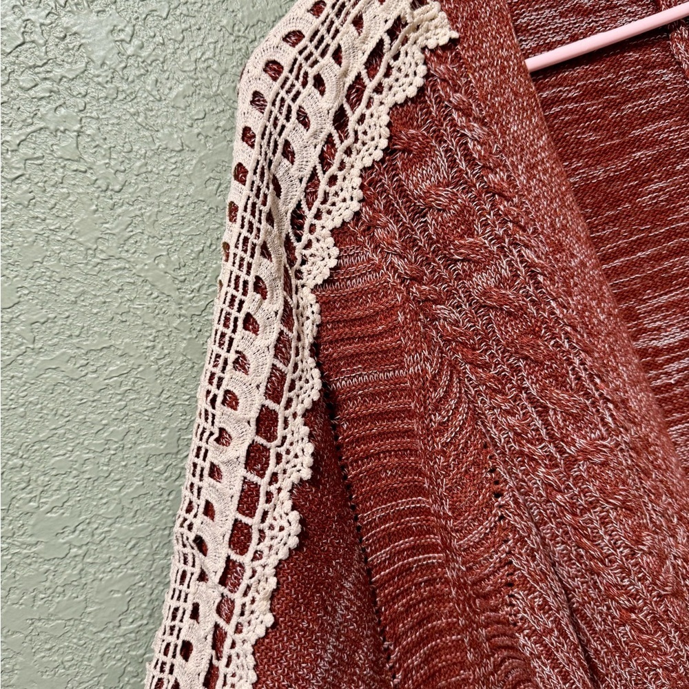 Flying Tomato Rust Cardigan with Cream Lace Accents - Picture 3 of 6